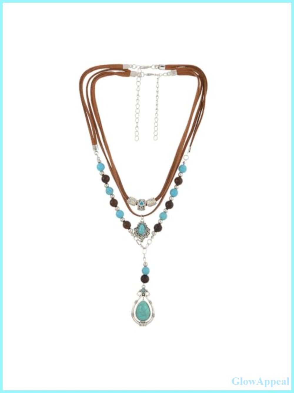 Bohemian Multi-Layered Necklace Turquoise Geometric Beads Tassel Cross Pendant